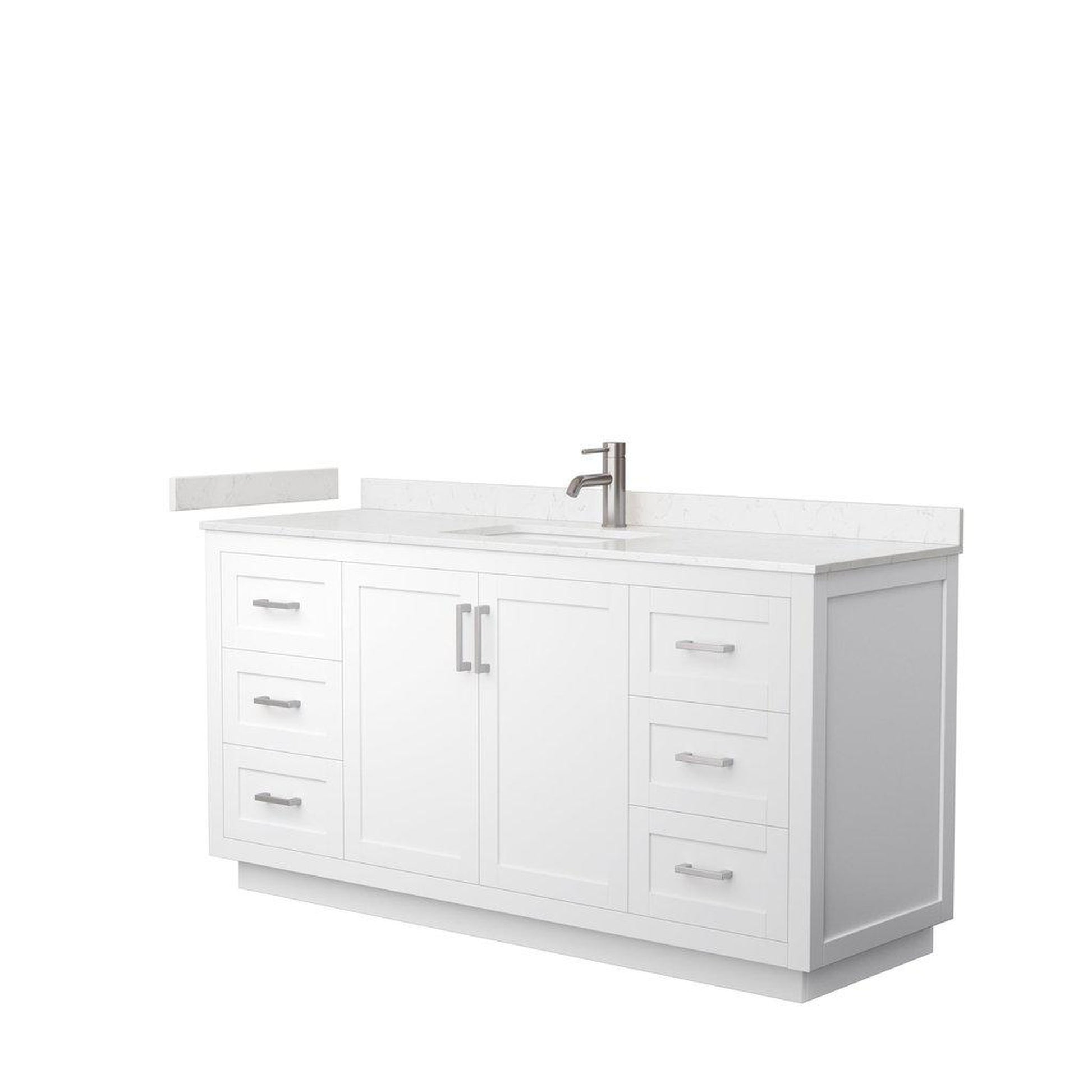 Wyndham Collection Miranda 66" Single Bathroom White Vanity Set With Light-Vein Carrara Cultured Marble Countertop, Undermount Square Sink, And Brushed Nickel Trim