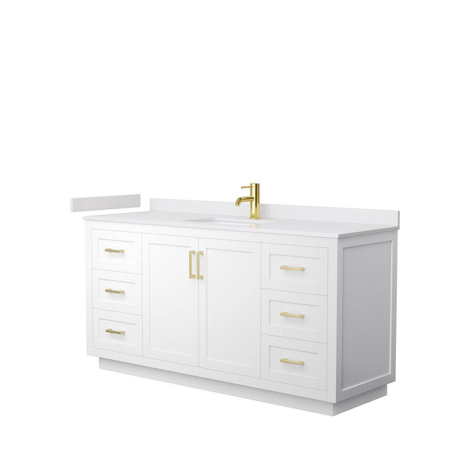Wyndham Collection Miranda 66" Single Bathroom White Vanity Set With White Cultured Marble Countertop, Undermount Square Sink, And Brushed Gold Trim