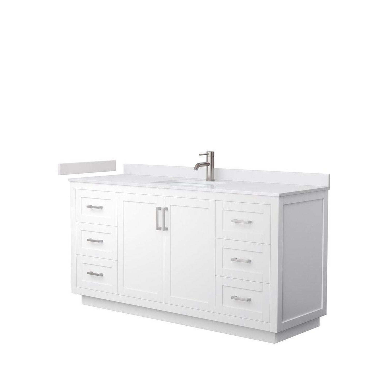 Wyndham Collection Miranda 66" Single Bathroom White Vanity Set With White Cultured Marble Countertop, Undermount Square Sink, And Brushed Nickel Trim