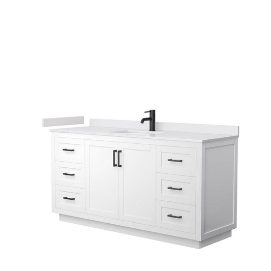 Wyndham Collection Miranda 66" Single Bathroom White Vanity Set With White Cultured Marble Countertop, Undermount Square Sink, And Matte Black Trim