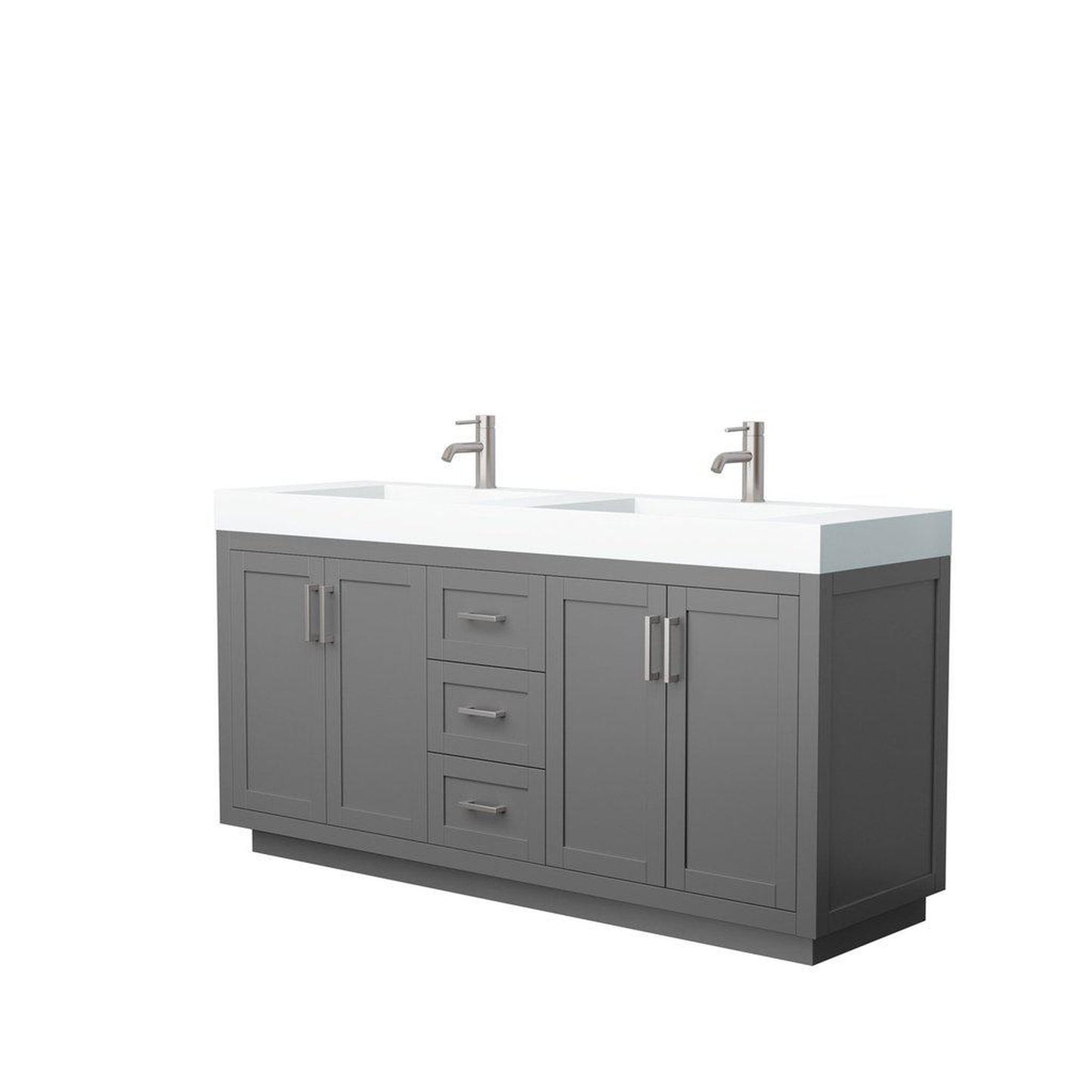 Wyndham Collection Miranda 72" Double Bathroom Dark Gray Vanity Set With 4" Thick Matte White Solid Surface Countertop, Integrated Sink, And Brushed Nickel Trim