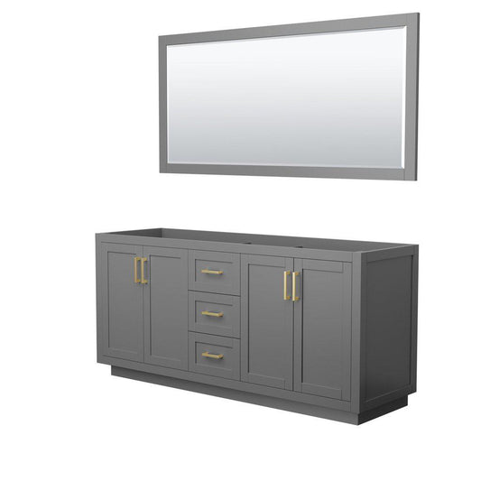 Wyndham Collection Miranda 72" Double Bathroom Dark Gray Vanity Set With 70" Mirror And Brushed Gold Trim