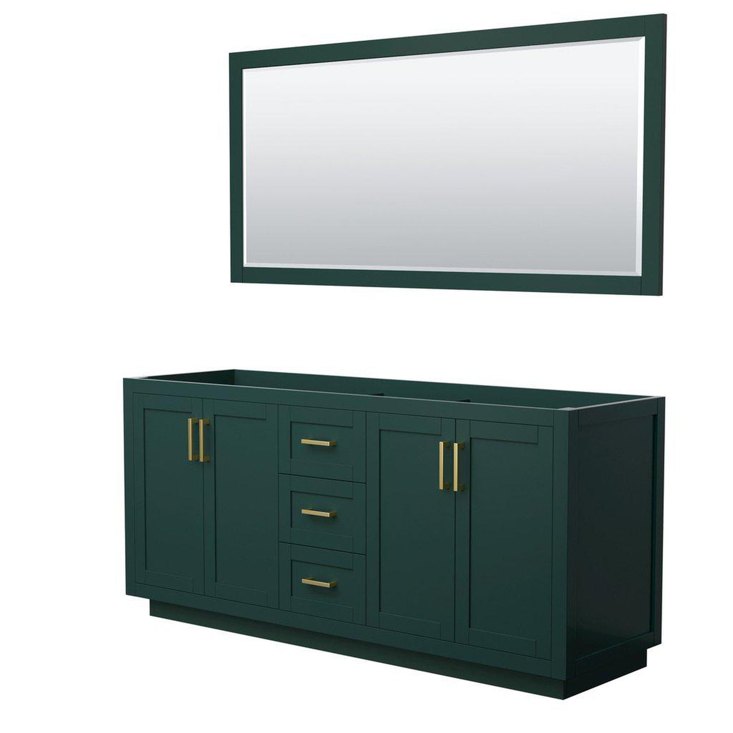 Wyndham Collection Miranda 72" Double Bathroom Green Vanity Set With 70" Mirror And Brushed Gold Trim