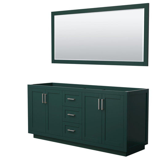 Wyndham Collection Miranda 72" Double Bathroom Green Vanity Set With 70" Mirror And Brushed Nickel Trim