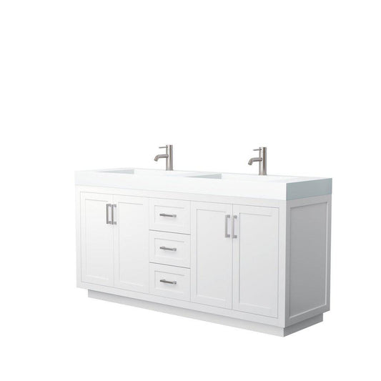 Wyndham Collection Miranda 72" Double Bathroom White Vanity Set With 4" Thick Matte White Solid Surface Countertop, Integrated Sink, And Brushed Nickel Trim