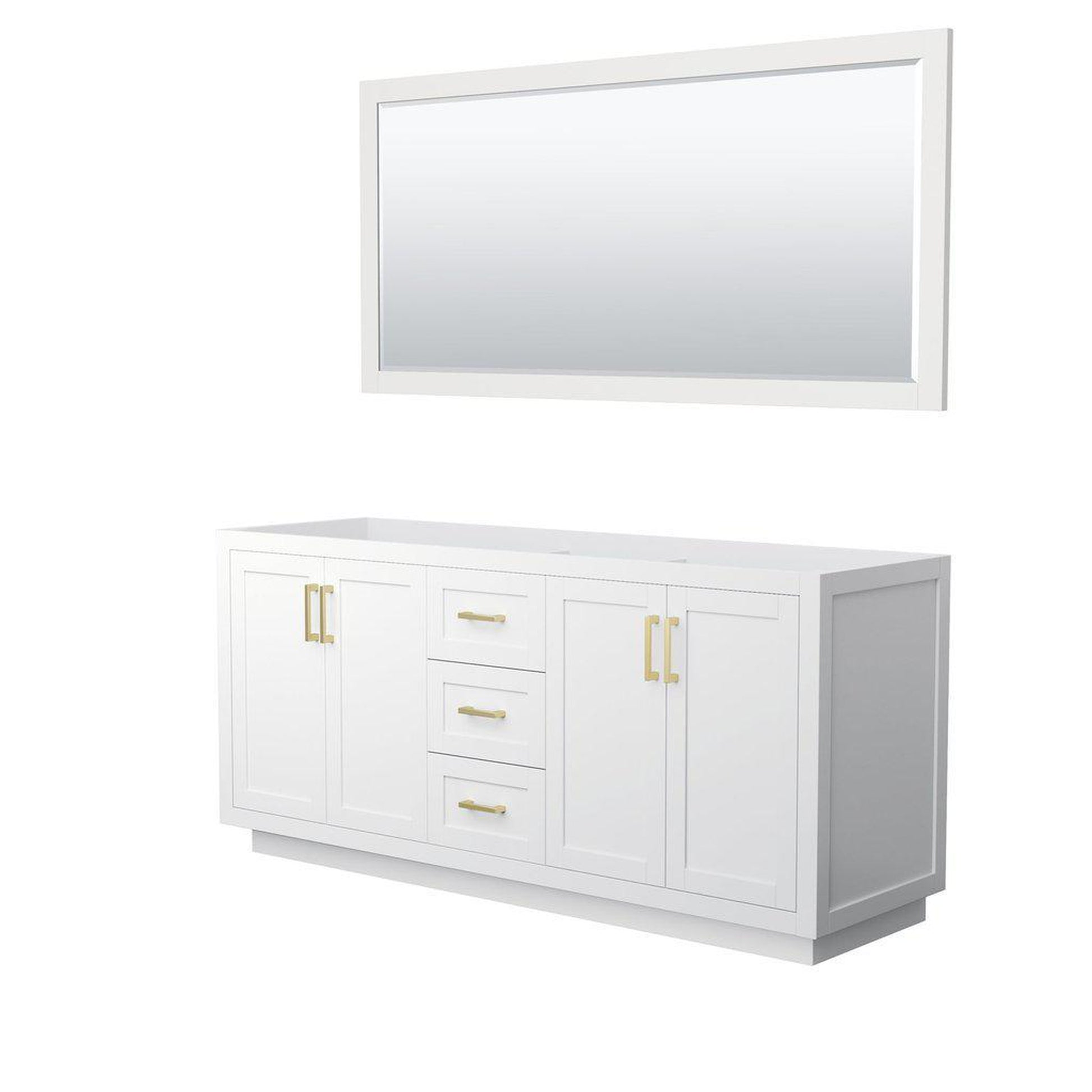 Wyndham Collection Miranda 72" Double Bathroom White Vanity Set With 70" Mirror And Brushed Gold Trim