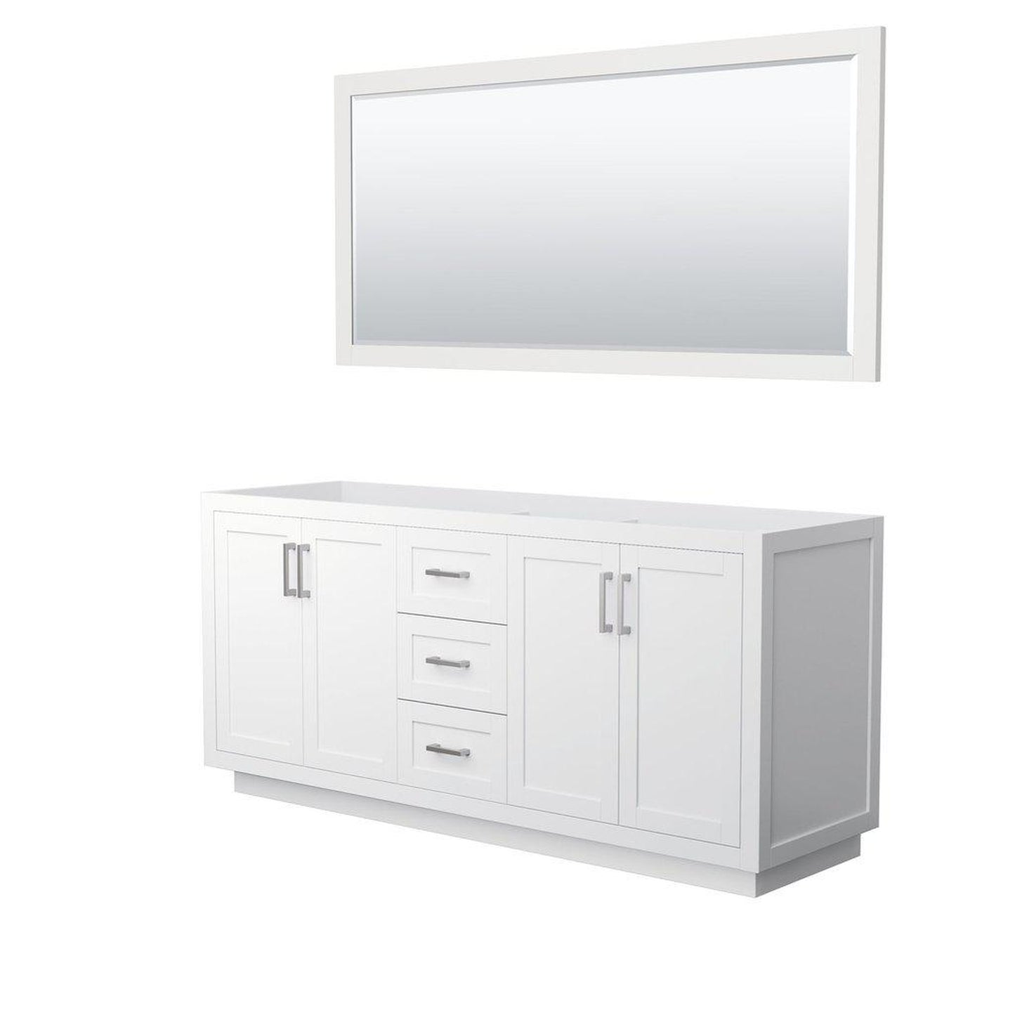 Wyndham Collection Miranda 72" Double Bathroom White Vanity Set With 70" Mirror And Brushed Nickel Trim