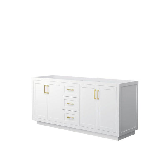 Wyndham Collection Miranda 72" Double Bathroom White Vanity With Brushed Gold Trim