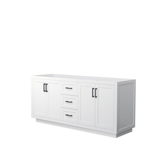 Wyndham Collection Miranda 72" Double Bathroom White Vanity With Matte Black Trim