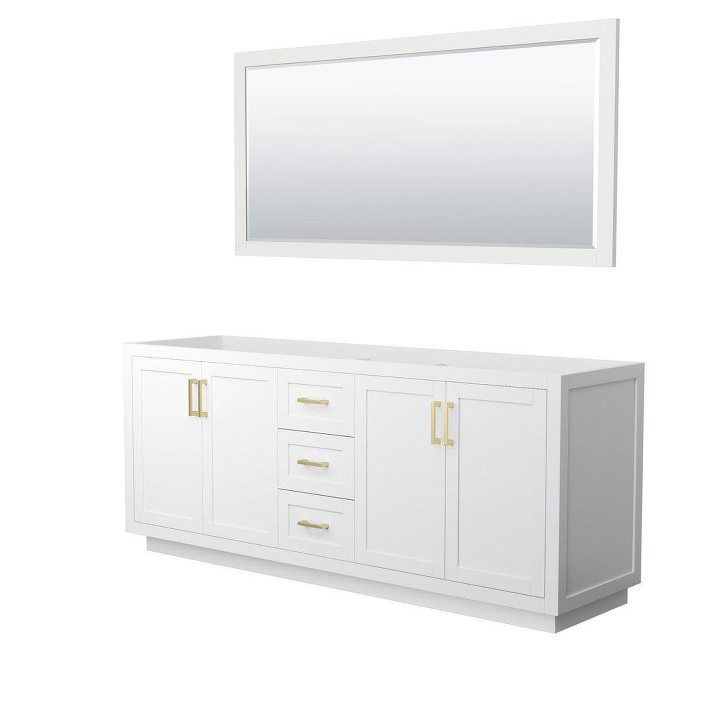 Wyndham Collection Miranda 80" Double Bathroom White Vanity Set With 70" Mirror And Brushed Gold Trim