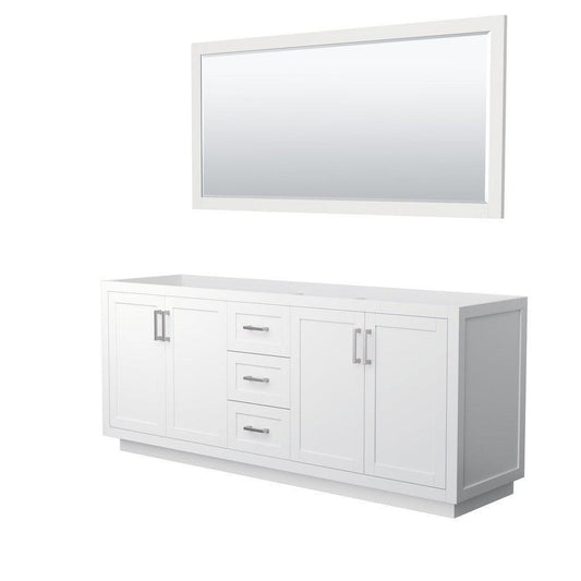 Wyndham Collection Miranda 80" Double Bathroom White Vanity Set With 70" Mirror And Brushed Nickel Trim