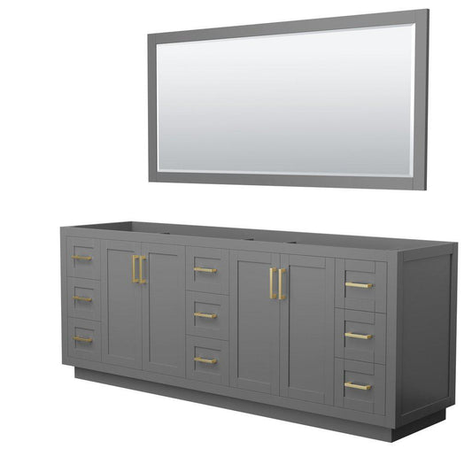 Wyndham Collection Miranda 84" Double Bathroom Dark Gray Vanity Set With 70" Mirror And Brushed Gold Trim