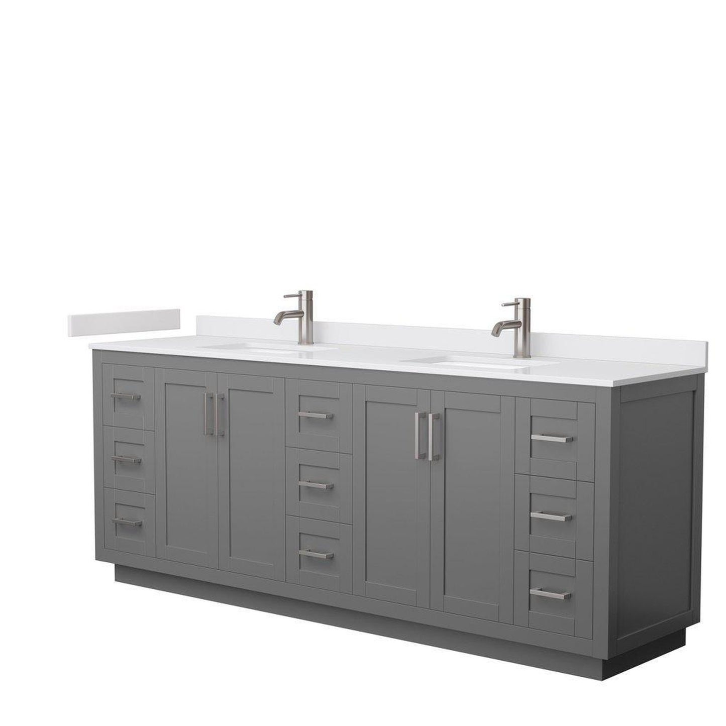 Wyndham Collection Miranda 84" Double Bathroom Dark Gray Vanity Set With White Cultured Marble Countertop, Undermount Square Sink, And Brushed Nickel Trim