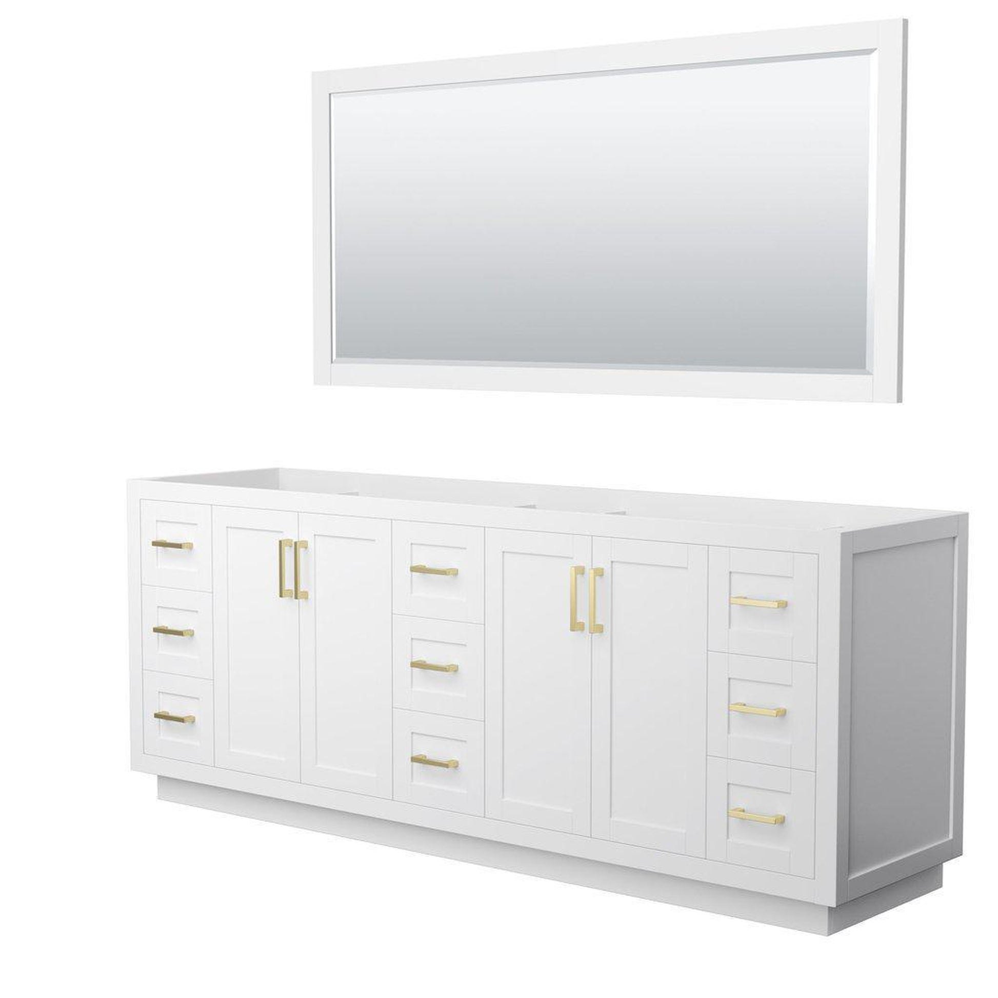 Wyndham Collection Miranda 84" Double Bathroom White Vanity Set With 70" Mirror And Brushed Gold Trim