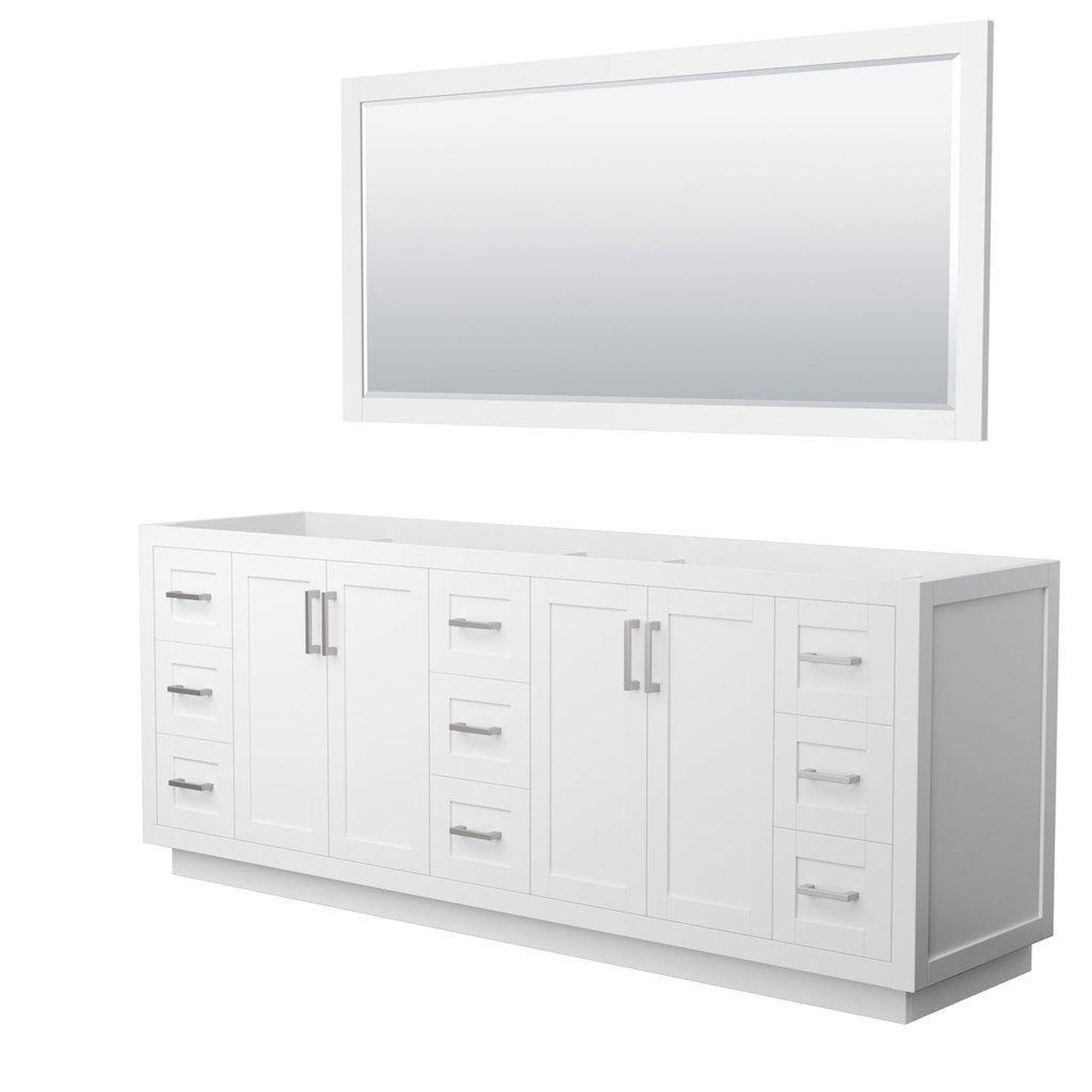 Wyndham Collection Miranda 84" Double Bathroom White Vanity Set With 70" Mirror And Brushed Nickel Trim