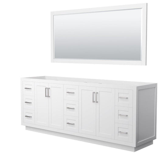 Wyndham Collection Miranda 84" Double Bathroom White Vanity Set With 70" Mirror And Brushed Nickel Trim