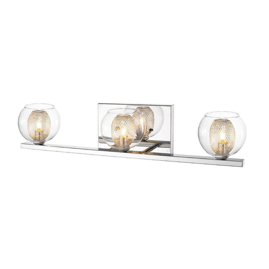 Z-Lite Auge 23" 3-Light Chrome Vanity Light With Clear Glass and Steel Mesh Shade