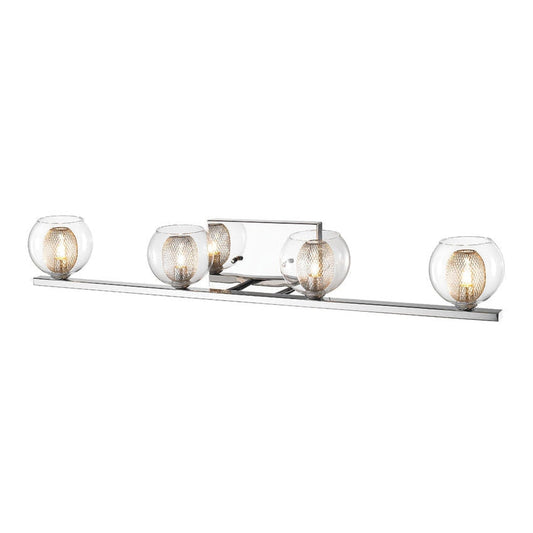 Z-Lite Auge 33" 4-Light LED Chrome Vanity Light With Clear Glass and Steel Mesh Shade