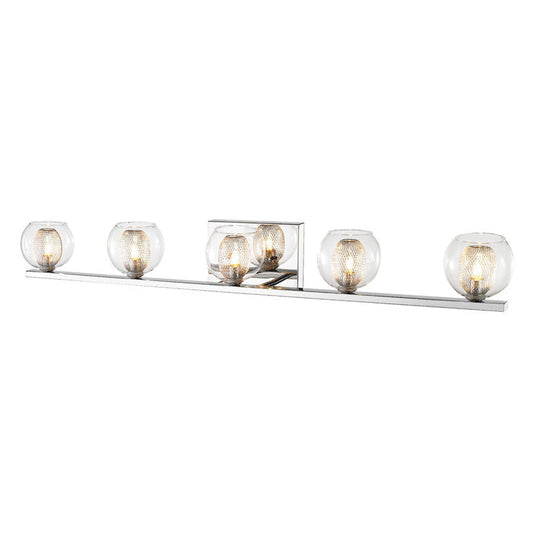 Z-Lite Auge 41" 5-Light LED Chrome Vanity Light With Clear Glass and Steel Mesh Shade