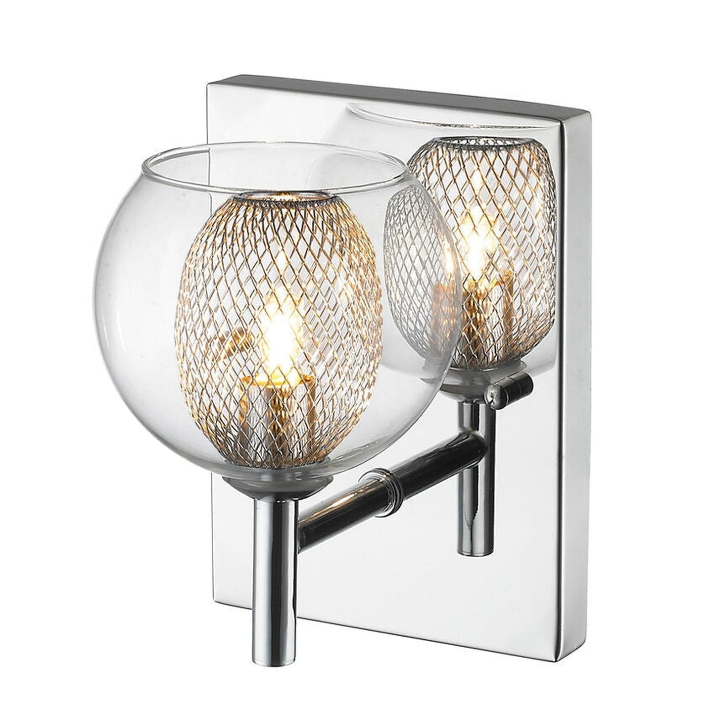 Z-Lite Auge 6" 1-Light Chrome Wall Sconce With Clear Glass and Steel Mesh Shade