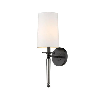 Z-Lite Avery 6" 1-Light Matte Black Wall Sconce With White Fabric Shade