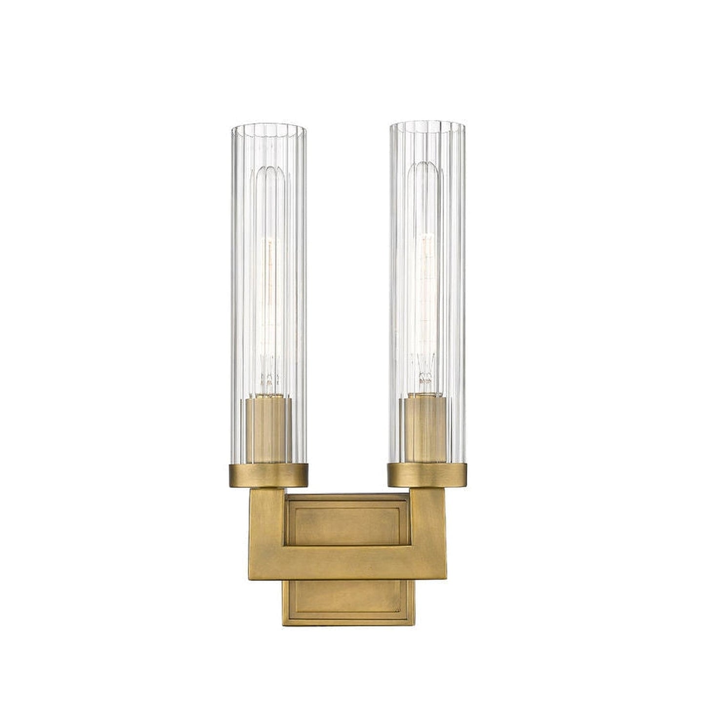 Z-Lite Beau 8" 2-Light Rubbed Brass Wall Sconce With Clear Glass Shade