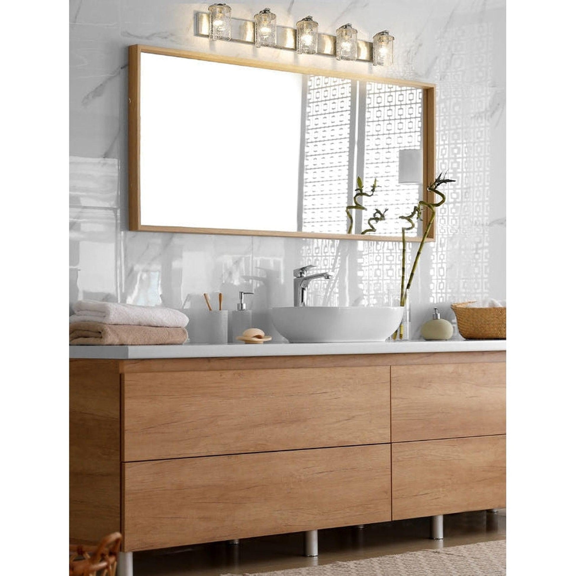 Z-Lite Beckett 42" 5-Light Brushed Nickel Vanity Light With Clear Seedy Glass Shade