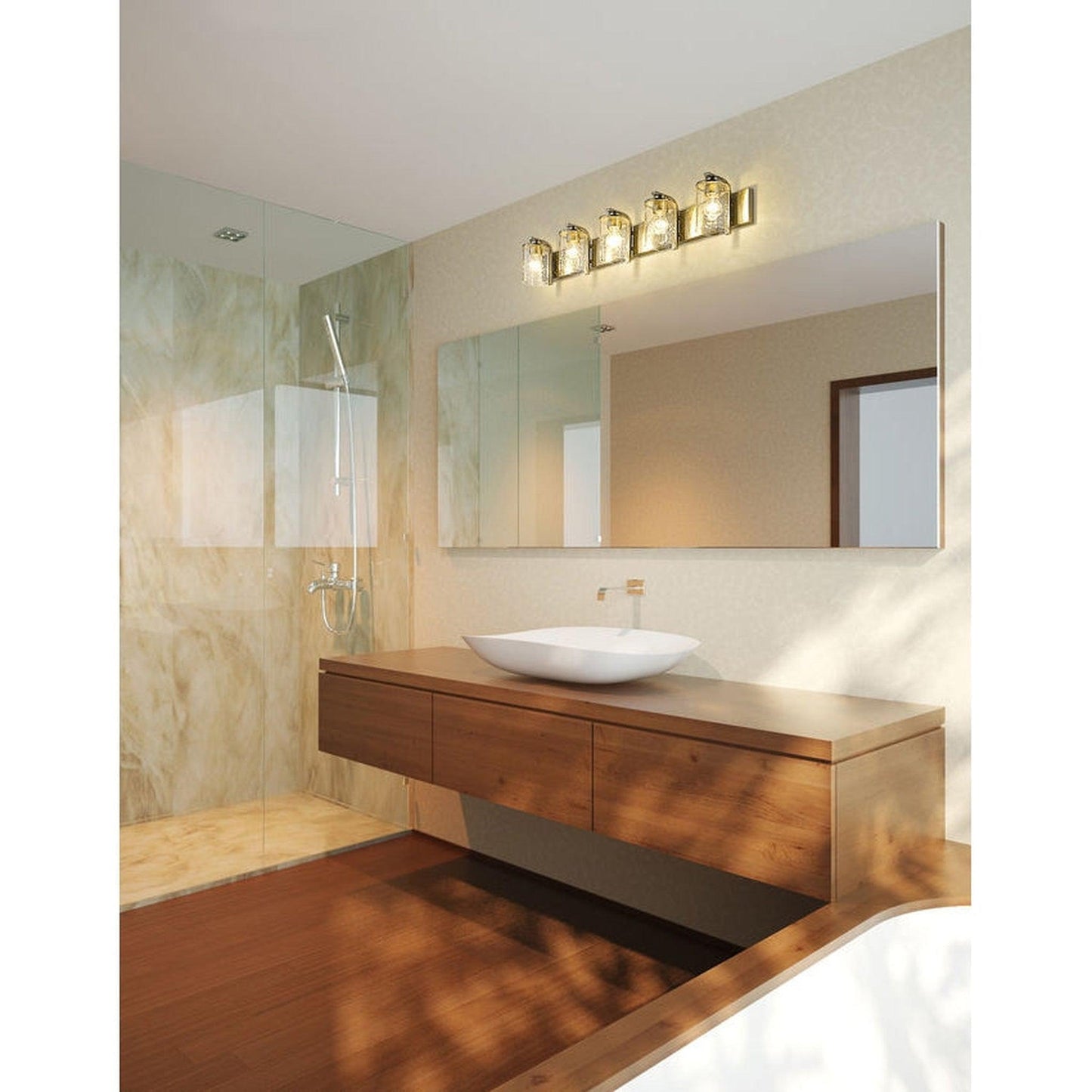 Z-Lite Beckett 42" 5-Light Brushed Nickel Vanity Light With Clear Seedy Glass Shade