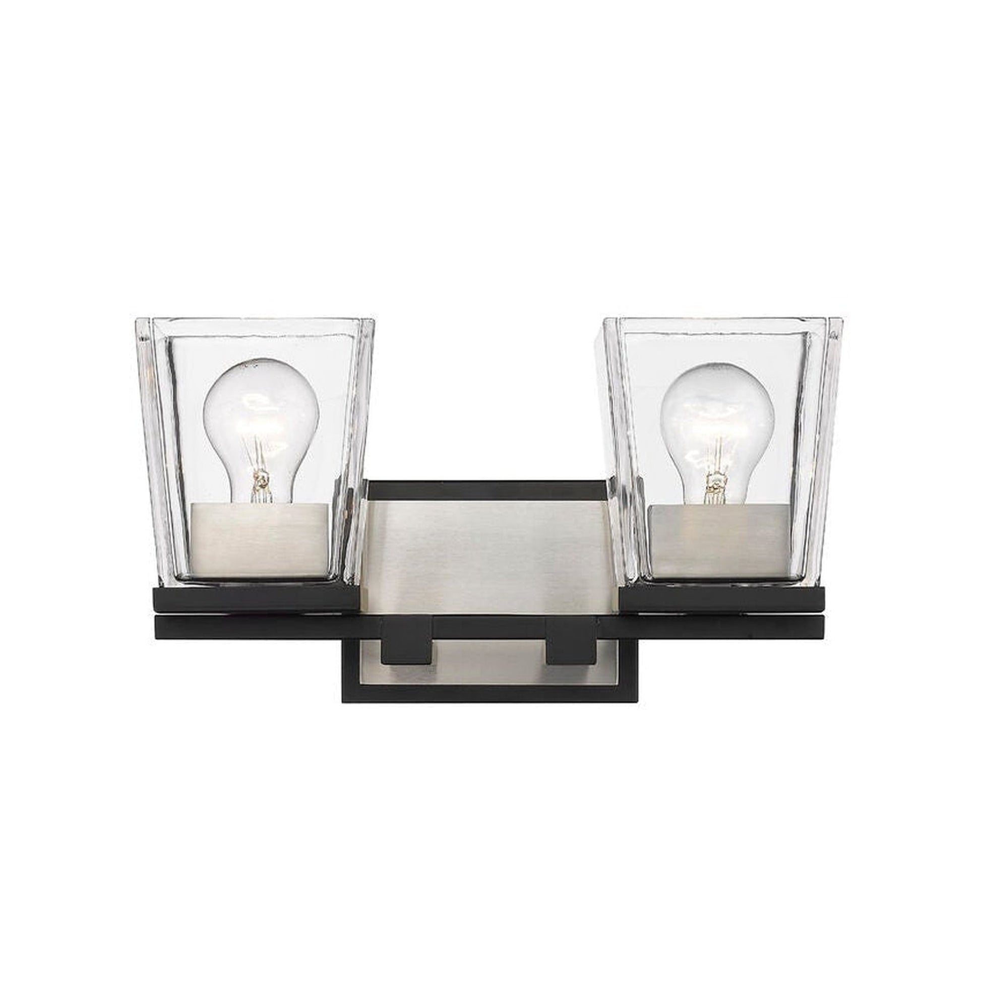 Z-Lite Bleeker Street 14" 2-Light Matte Black and Brushed Nickel Vanity Light With Clear Glass Shade