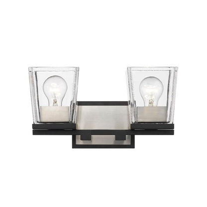 Z-Lite Bleeker Street 14" 2-Light Matte Black and Brushed Nickel Vanity Light With Clear Glass Shade