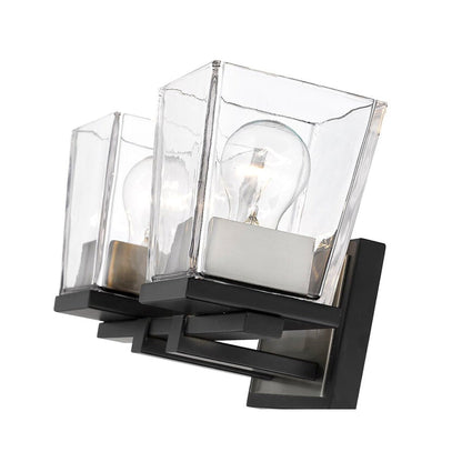 Z-Lite Bleeker Street 14" 2-Light Matte Black and Brushed Nickel Vanity Light With Clear Glass Shade