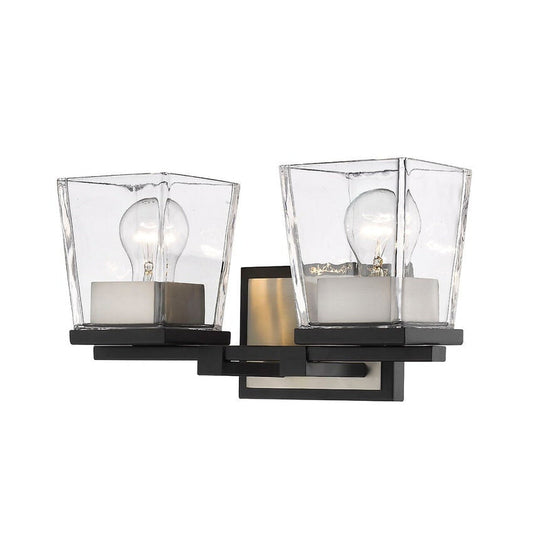 Z-Lite Bleeker Street 14" 2-Light Matte Black and Brushed Nickel Vanity Light With Clear Glass Shade