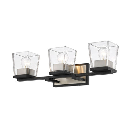 Z-Lite Bleeker Street 25" 3-Light Matte Black and Brushed Nickel Vanity Light With Clear Glass Shade