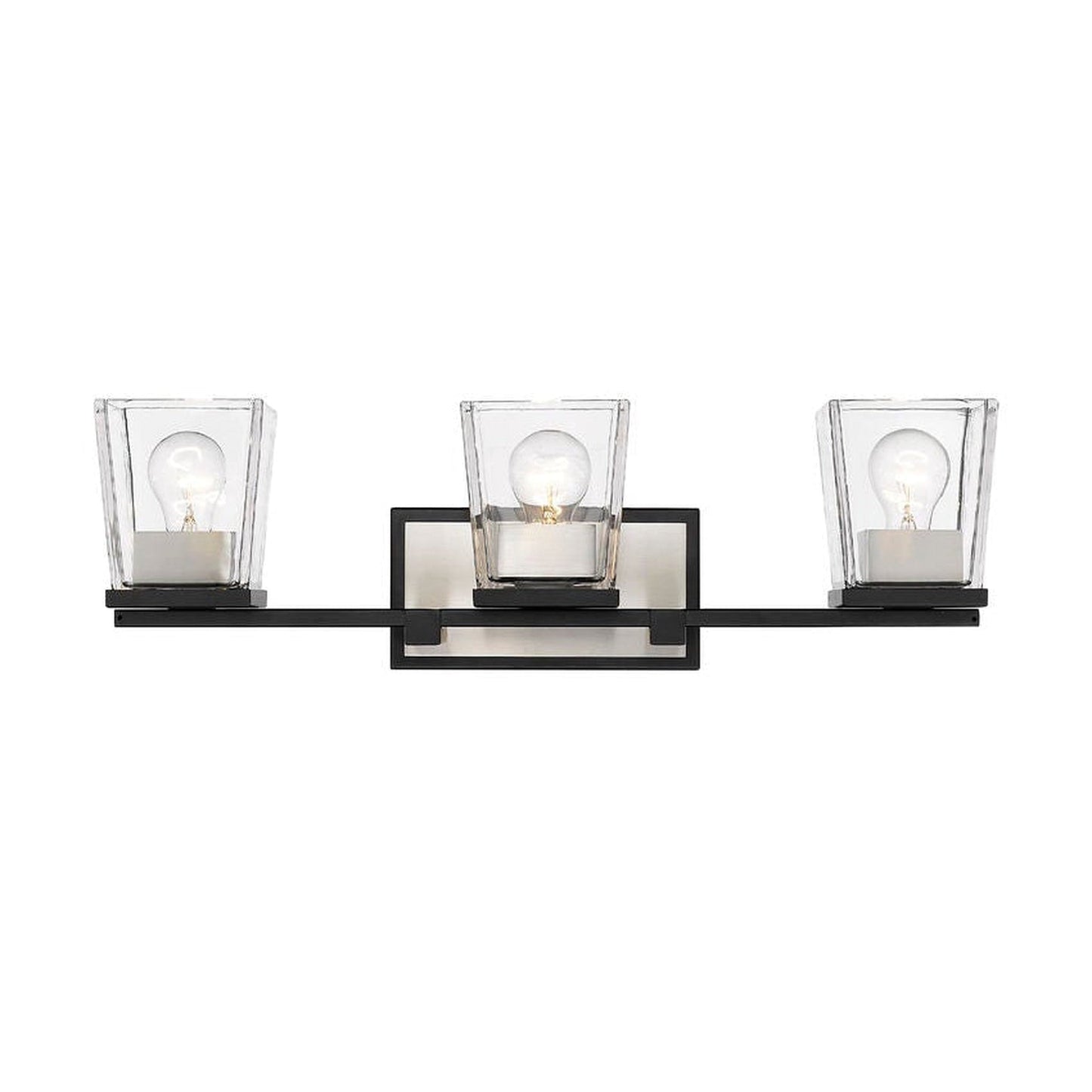 Z-Lite Bleeker Street 25" 3-Light Matte Black and Brushed Nickel Vanity Light With Clear Glass Shade