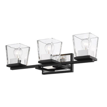 Z-Lite Bleeker Street 25" 3-Light Matte Black and Chrome Vanity Light With Clear Glass Shade