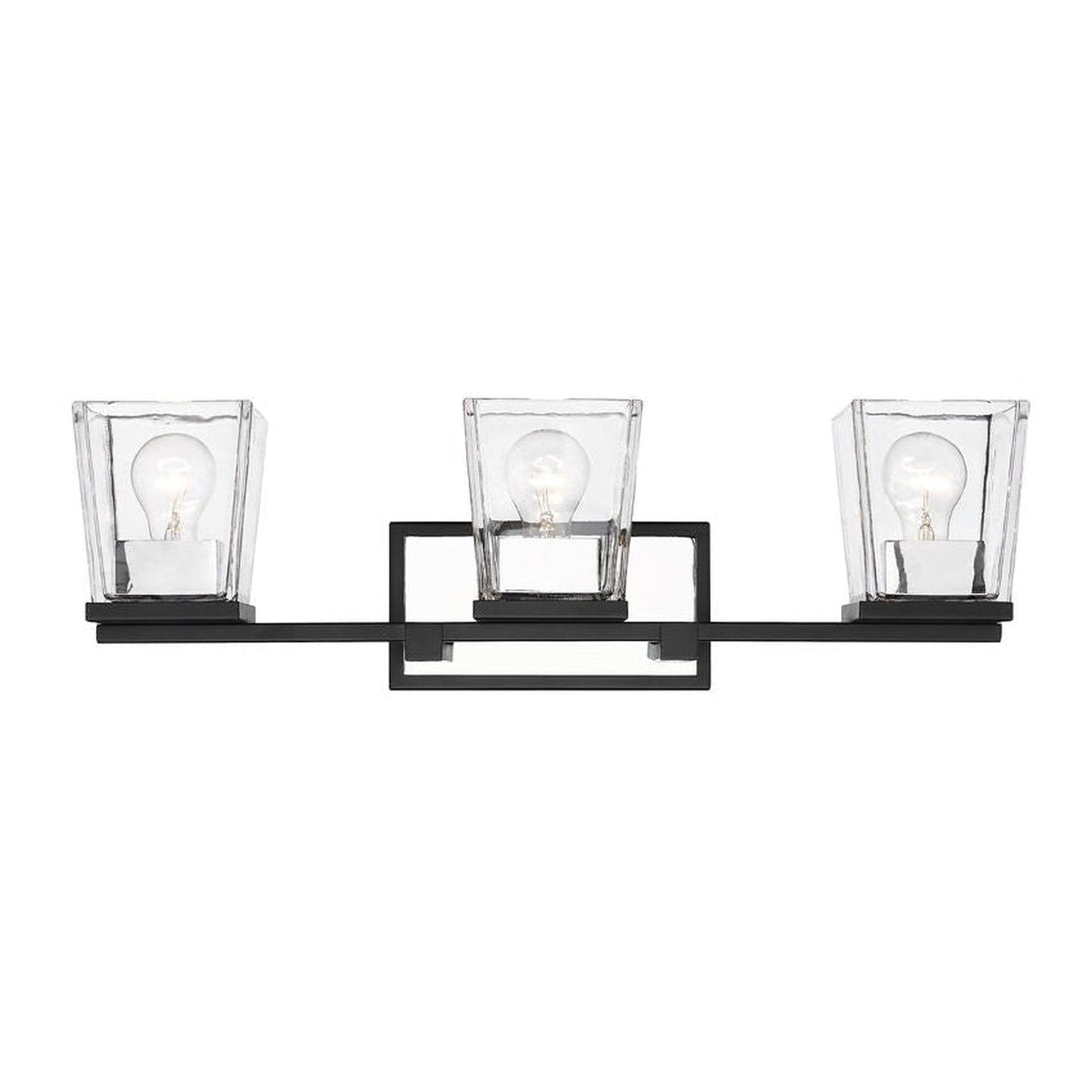 Z-Lite Bleeker Street 25" 3-Light Matte Black and Chrome Vanity Light With Clear Glass Shade