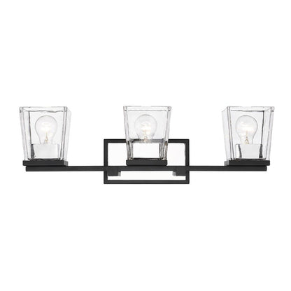 Z-Lite Bleeker Street 25" 3-Light Matte Black and Chrome Vanity Light With Clear Glass Shade