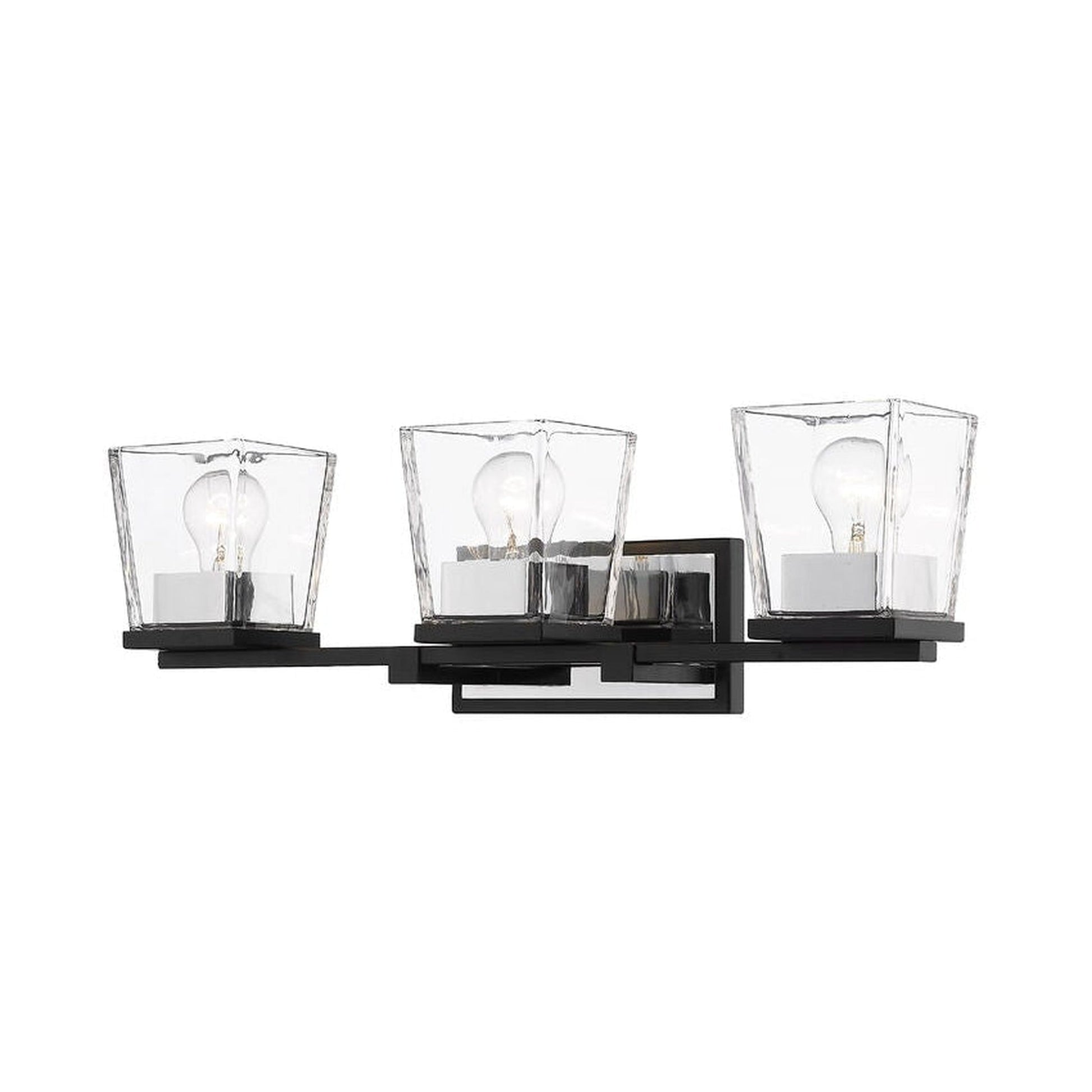 Z-Lite Bleeker Street 25" 3-Light Matte Black and Chrome Vanity Light With Clear Glass Shade