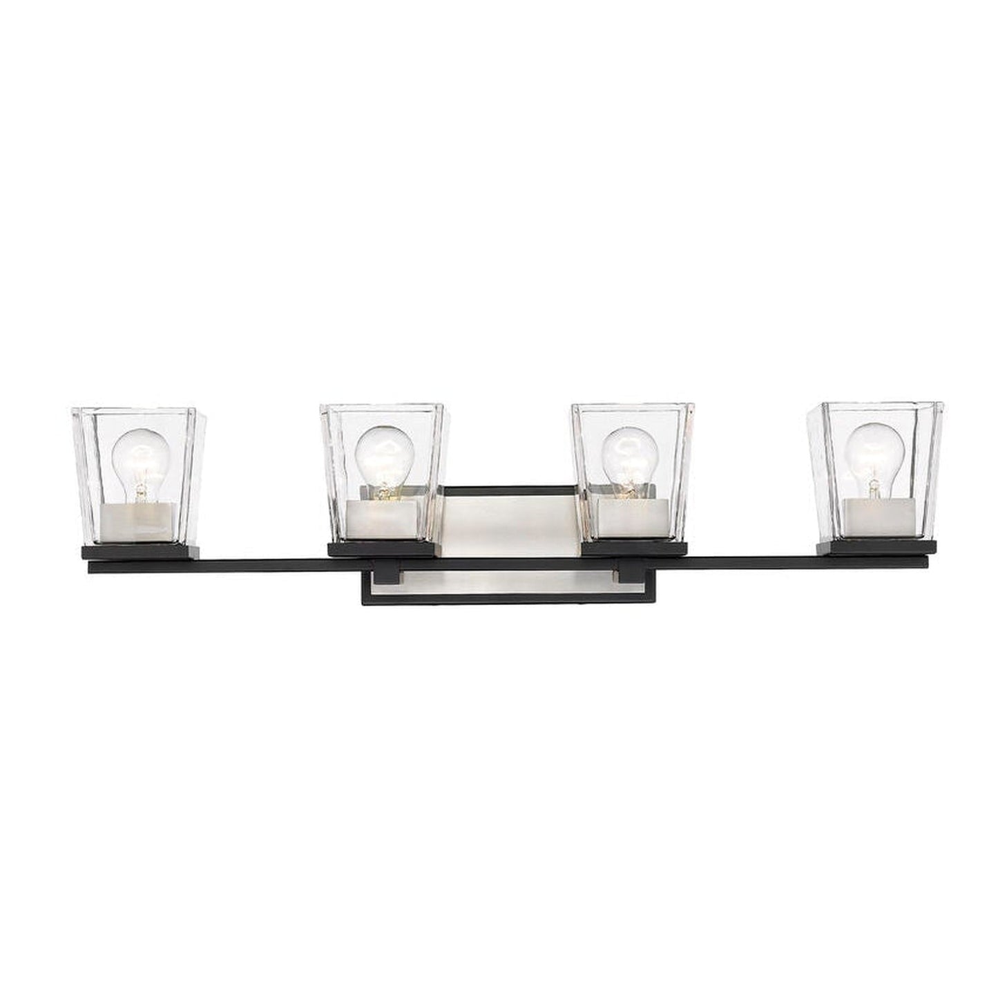 Z-Lite Bleeker Street 33" 4-Light Matte Black and Brushed Nickel Vanity Light With Clear Glass Shade