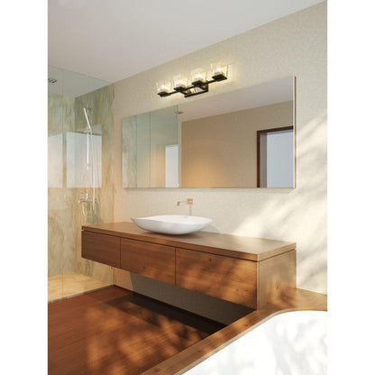 Z-Lite Bleeker Street 33" 4-Light Matte Black and Brushed Nickel Vanity Light With Clear Glass Shade
