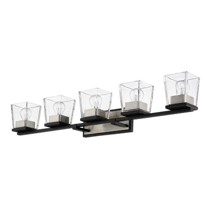 Z-Lite Bleeker Street 43" 5-Light Matte Black and Brushed Nickel Vanity Light With Clear Glass Shade