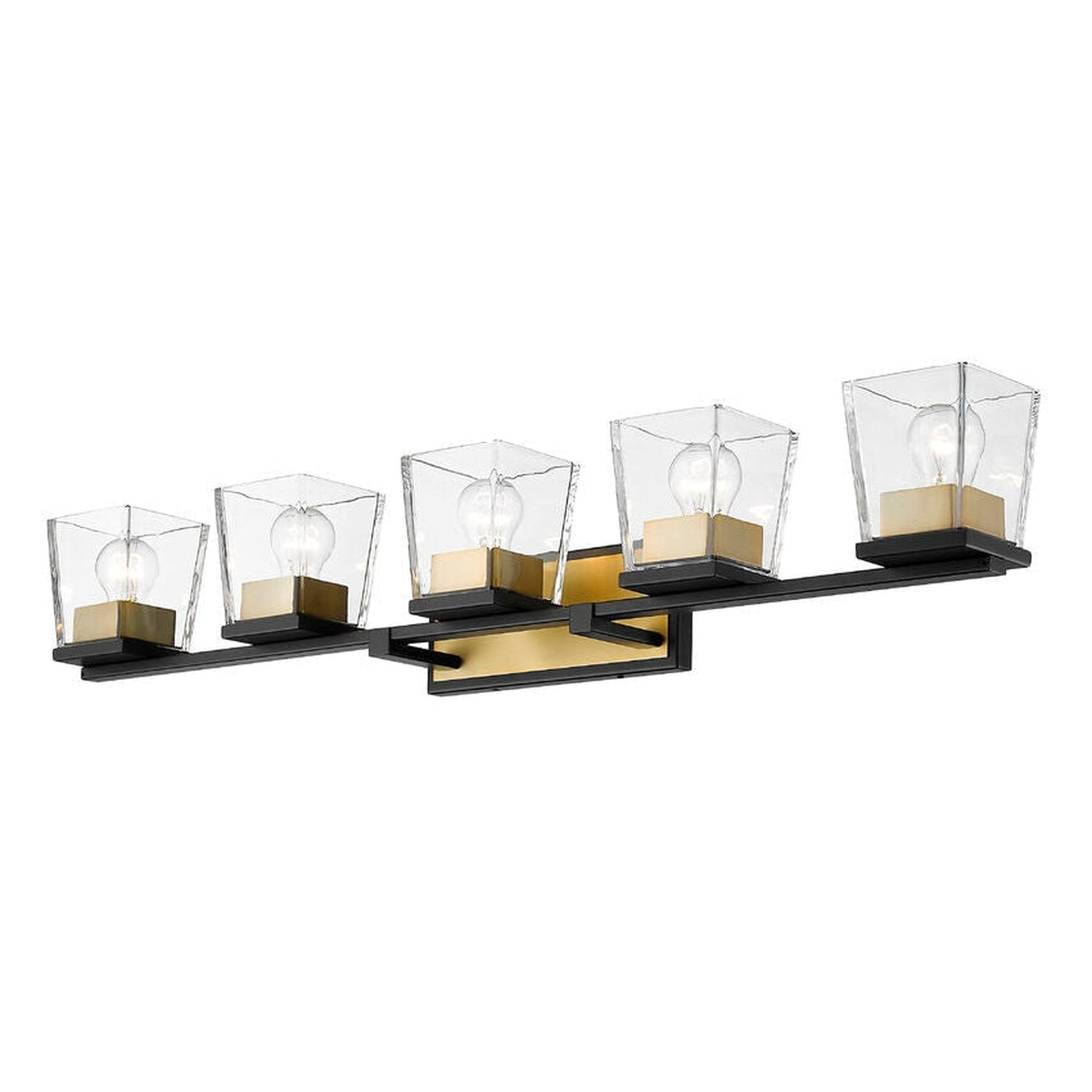 Z-Lite Bleeker Street 43" 5-Light Matte Black and Olde Brass Vanity Light With Clear Glass Shade