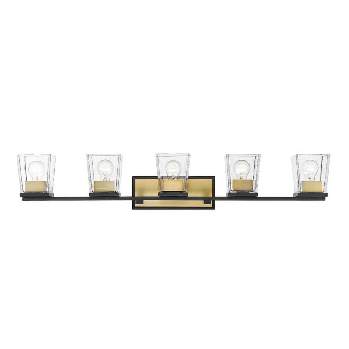 Z-Lite Bleeker Street 43" 5-Light Matte Black and Olde Brass Vanity Light With Clear Glass Shade