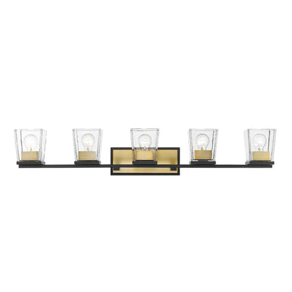 Z-Lite Bleeker Street 43" 5-Light Matte Black and Olde Brass Vanity Light With Clear Glass Shade