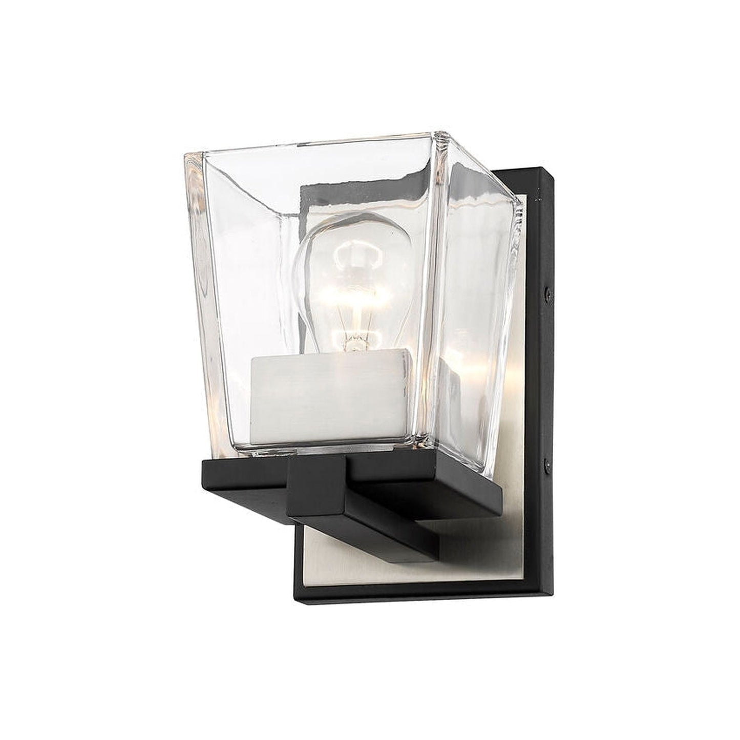 Z-Lite Bleeker Street 5" 1-Light Matte Black and Brushed Nickel Wall Sconce With Clear Glass Shade