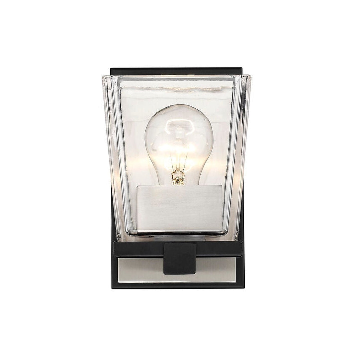 Z-Lite Bleeker Street 5" 1-Light Matte Black and Brushed Nickel Wall Sconce With Clear Glass Shade
