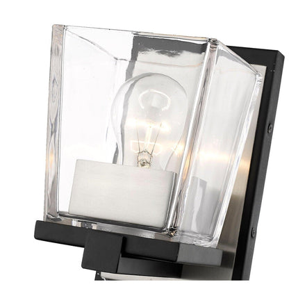 Z-Lite Bleeker Street 5" 1-Light Matte Black and Brushed Nickel Wall Sconce With Clear Glass Shade