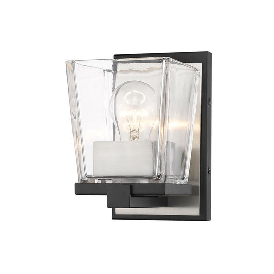 Z-Lite Bleeker Street 5" 1-Light Matte Black and Brushed Nickel Wall Sconce With Clear Glass Shade