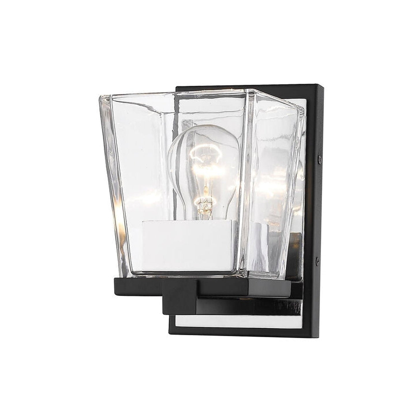 Z-Lite Bleeker Street 5" 1-Light Matte Black and Chrome Wall Sconce With Clear Glass Shade