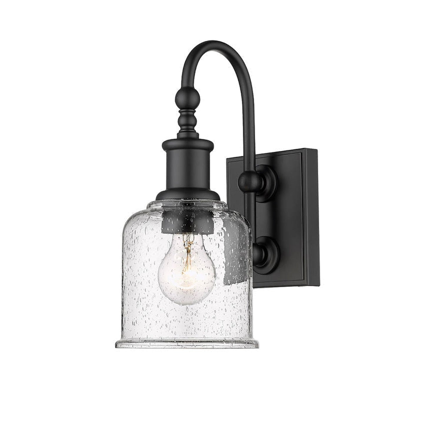 Z-Lite Bryant 6" 1-Ligh Matte Black Wall Sconce With Clear Seedy Glass Shade